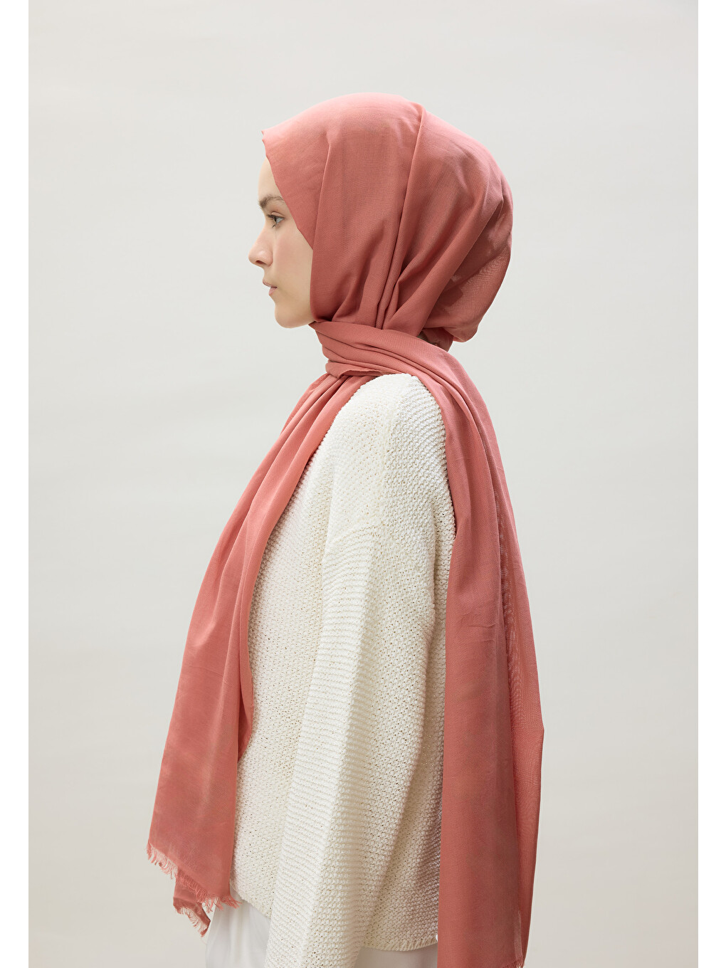 Pembe İnce Pamuk Vual Şal Vıntage Rose-3