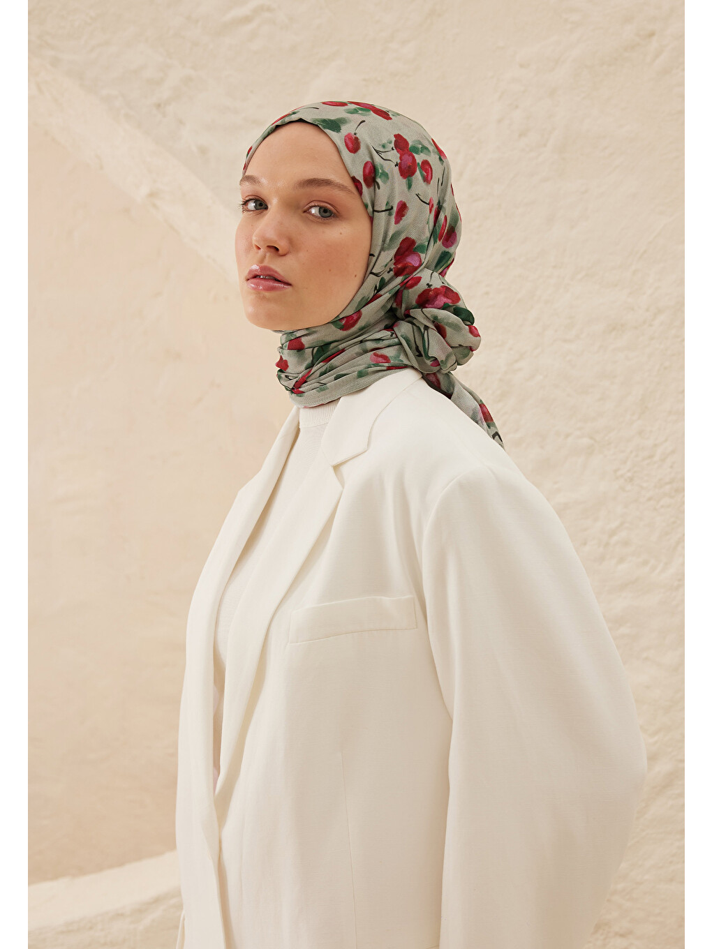Cherry Desen Rami Şal Soft Yeşil