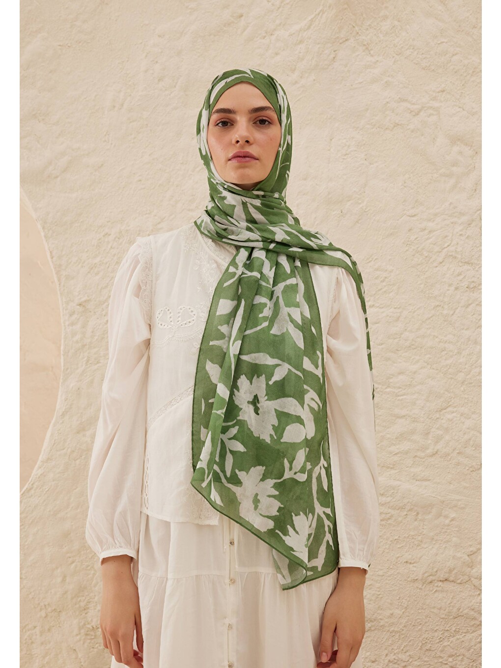 Yeşil Petunia Desen Rami Şal Yaprak-4