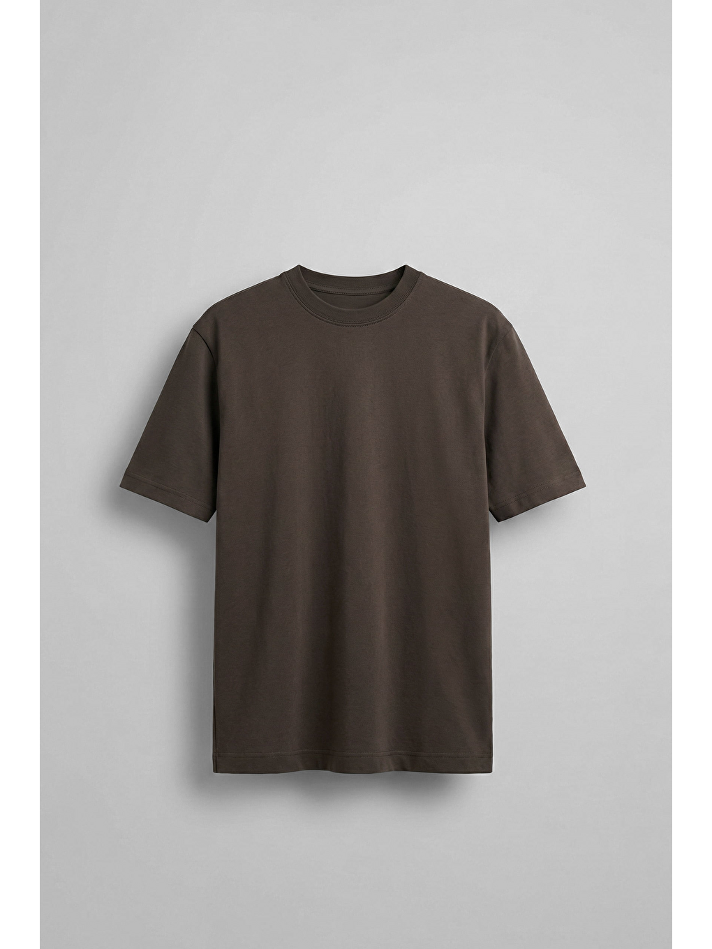 Erkek Oversize Premium Kumaş Gramajlı Basic Tişört Kahverengi