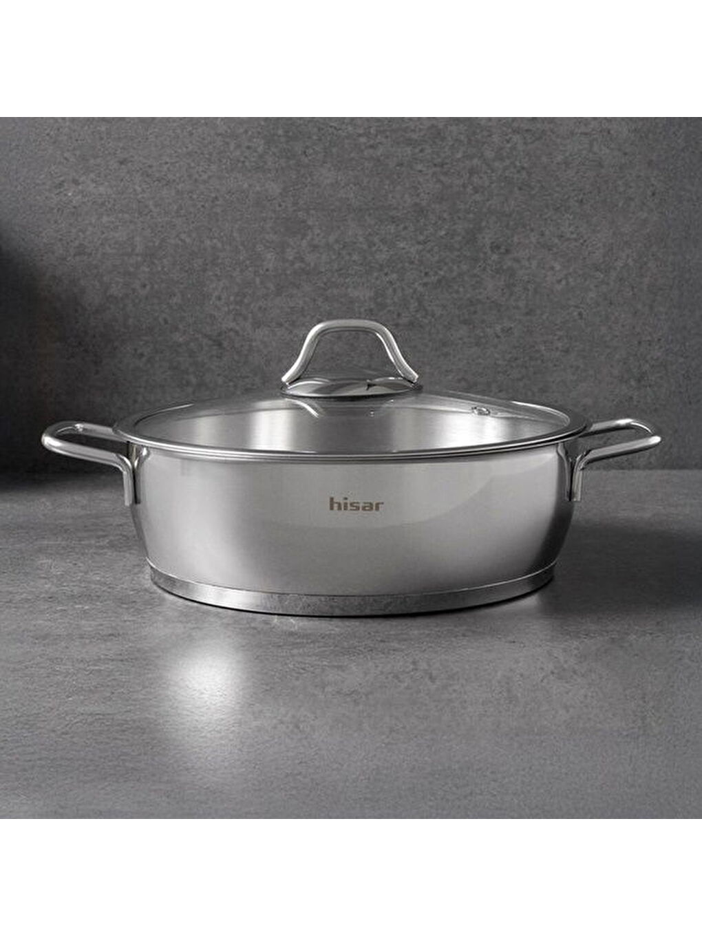 Gri Teos Çelik Basık Tencere - Inox - 26 cm