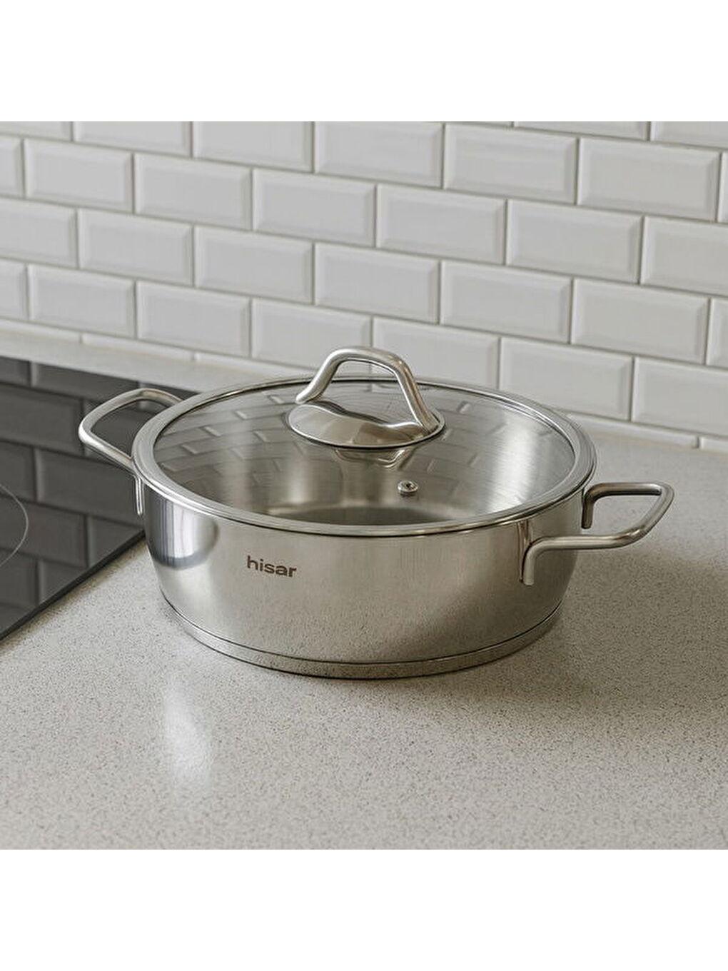 Gri Teos Çelik Basık Tencere - Inox - 26 cm-2