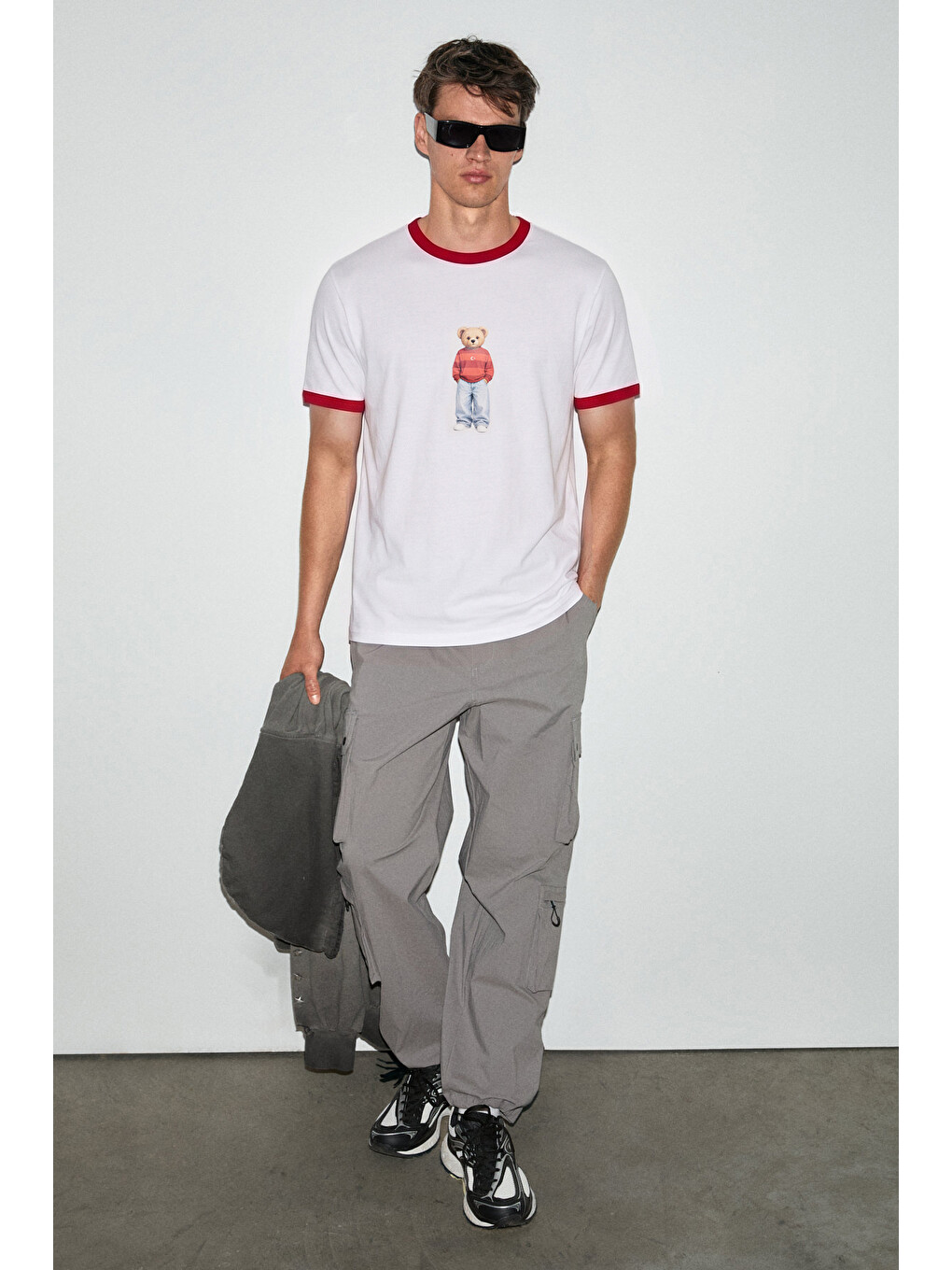 Bamsı Erkek %100 Organik Pamuklu Kontrast Yakalı Dünya Kupasına Özel Baskılı Beyaz T-shirt-2