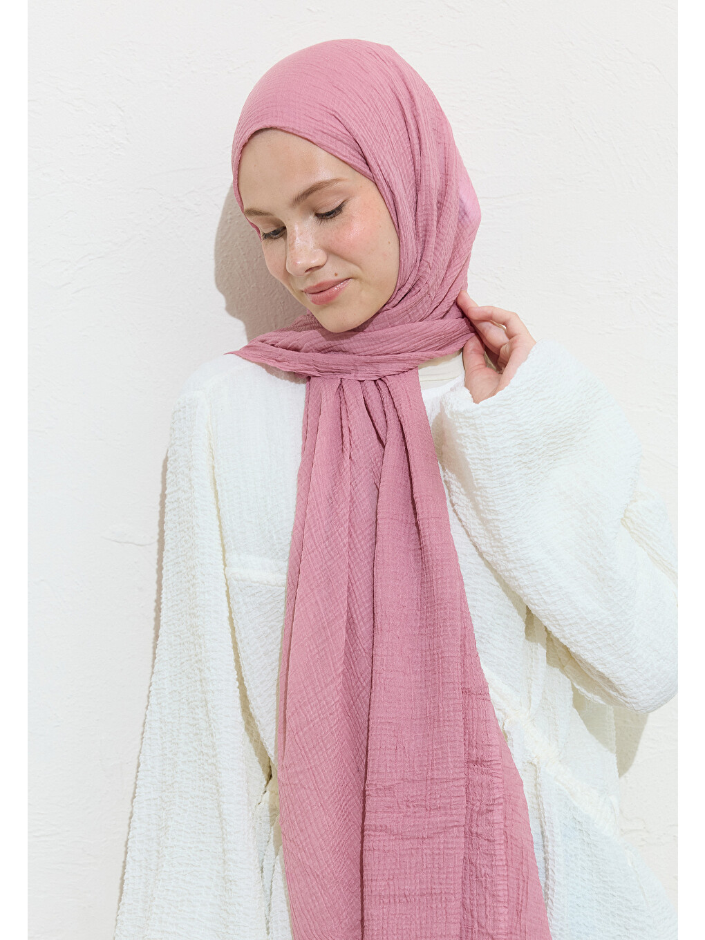Modal Krinkıl Şal Gül Pembe-6