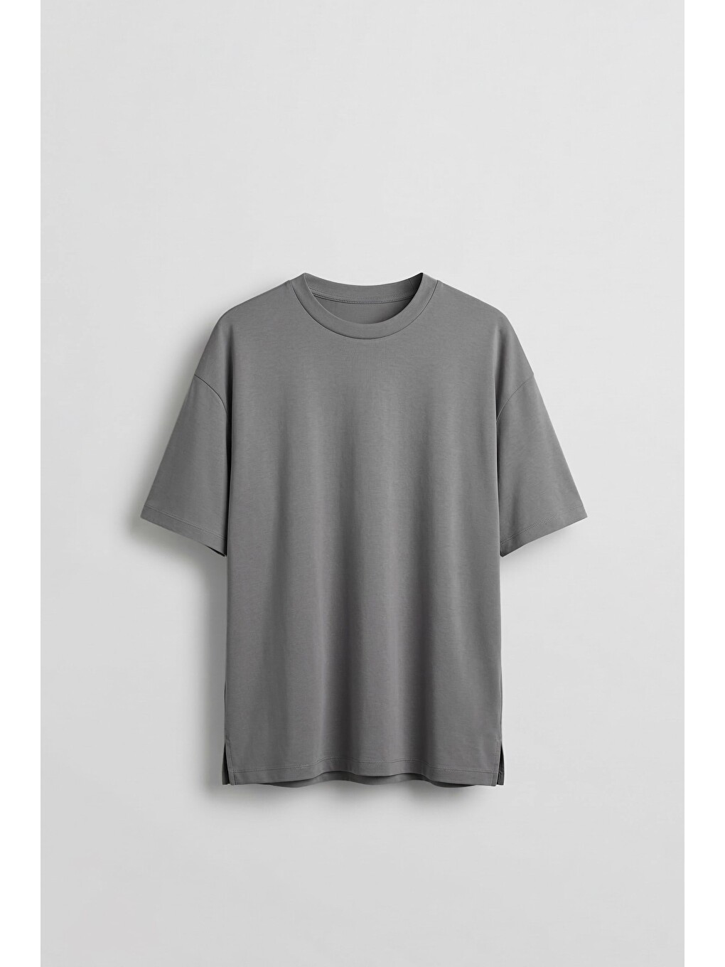 Gri Erkek Oversize Basic Yumuşak Dokulu Rahat Tişört Füme