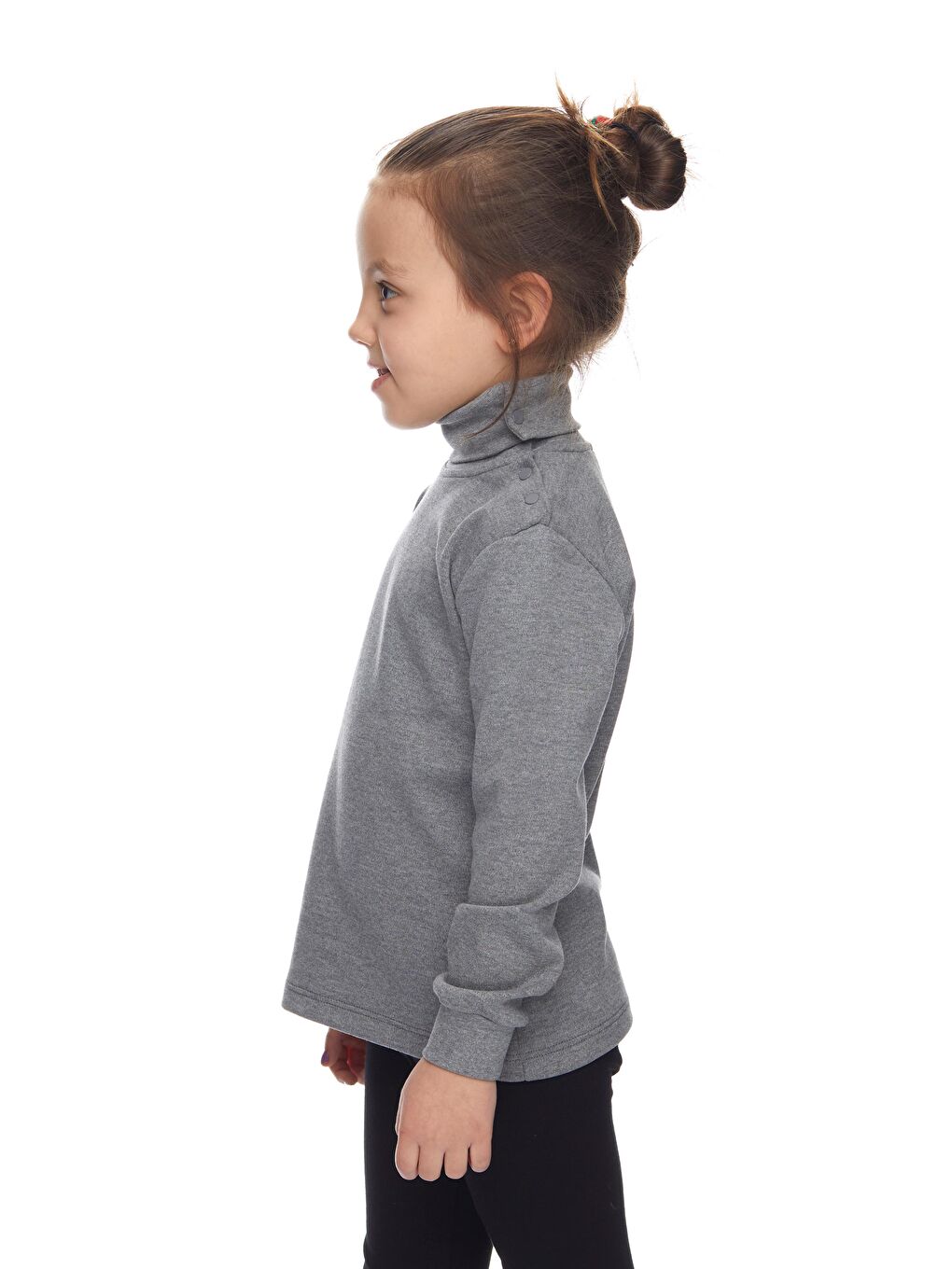 Gri 4 Kız Çocuk Tam Balıkçı Uzun Kol Çıtçıtlı Tişört-1