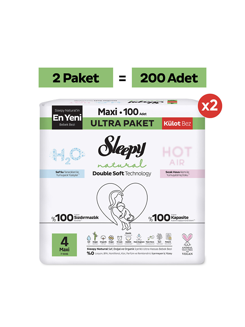 Natural Double Soft Ultra Fırsat Paketi Külot Bez 4 Numara Maxi 200 Adet-1