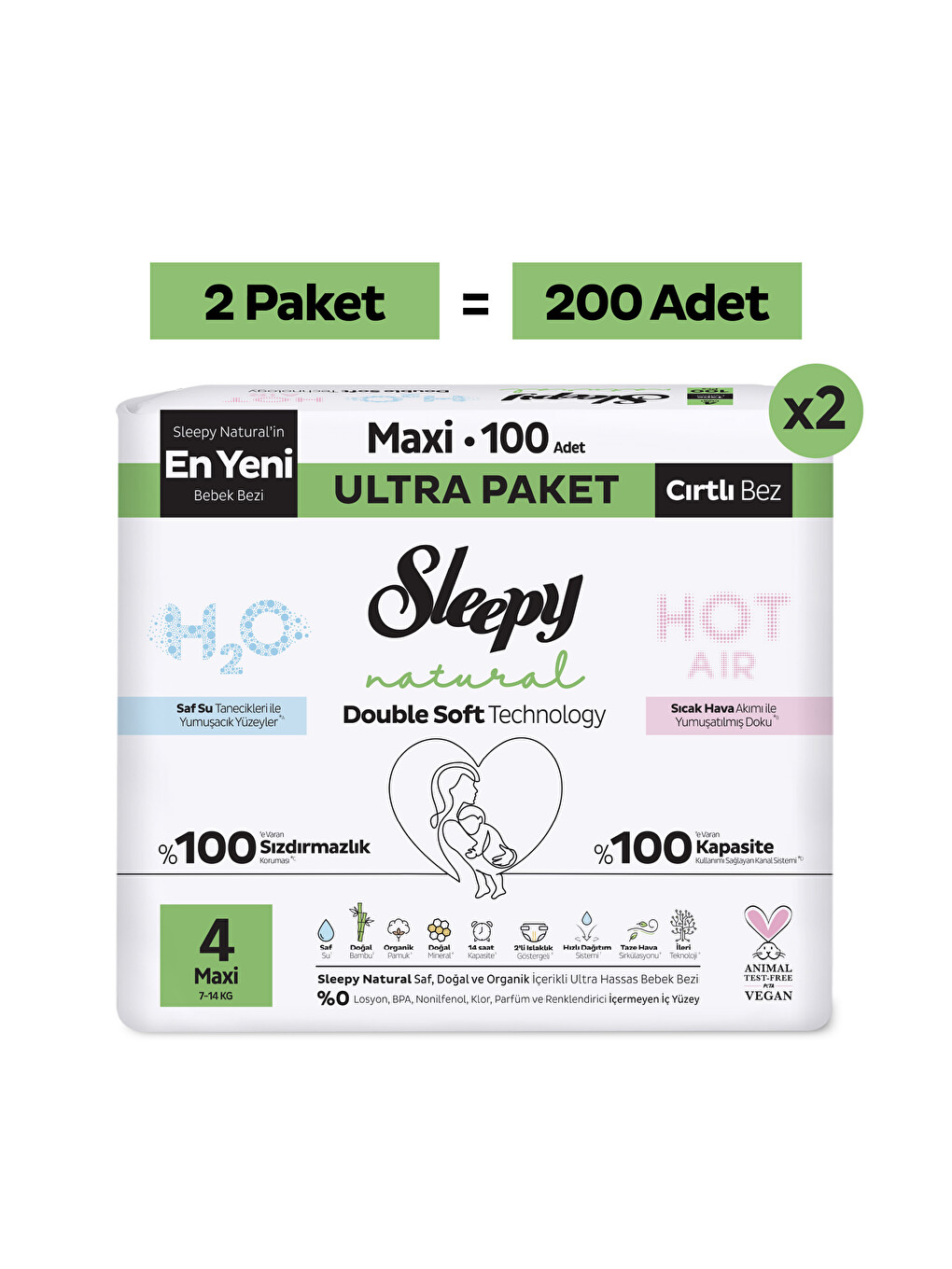 Natural Double Soft Ultra Fırsat Paketi Bebek Bezi 4 Numara Maxi 200 Adet-1
