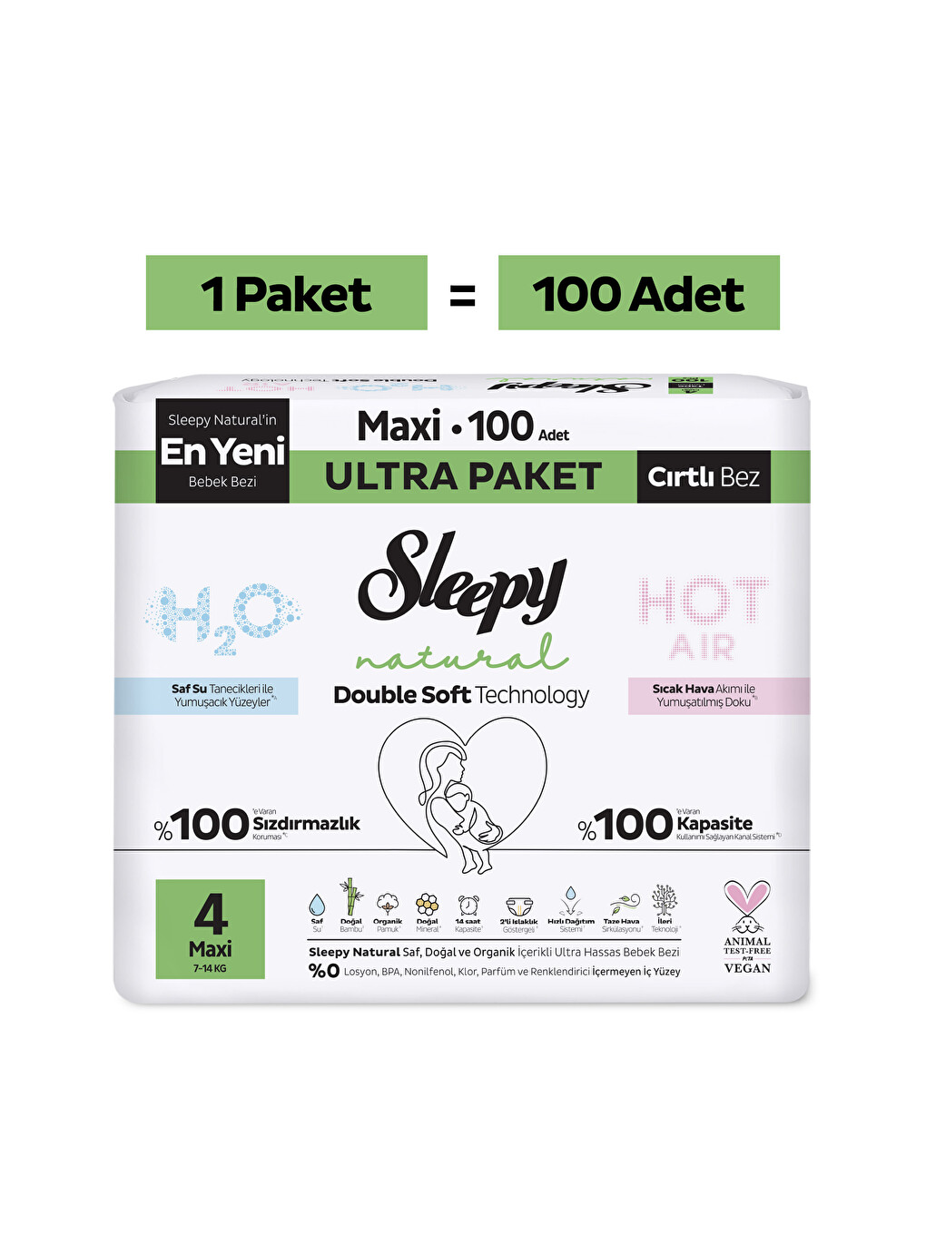 Natural Double Soft Ultra Paket Bebek Bezi 4 Numara Maxi 100 Adet-1