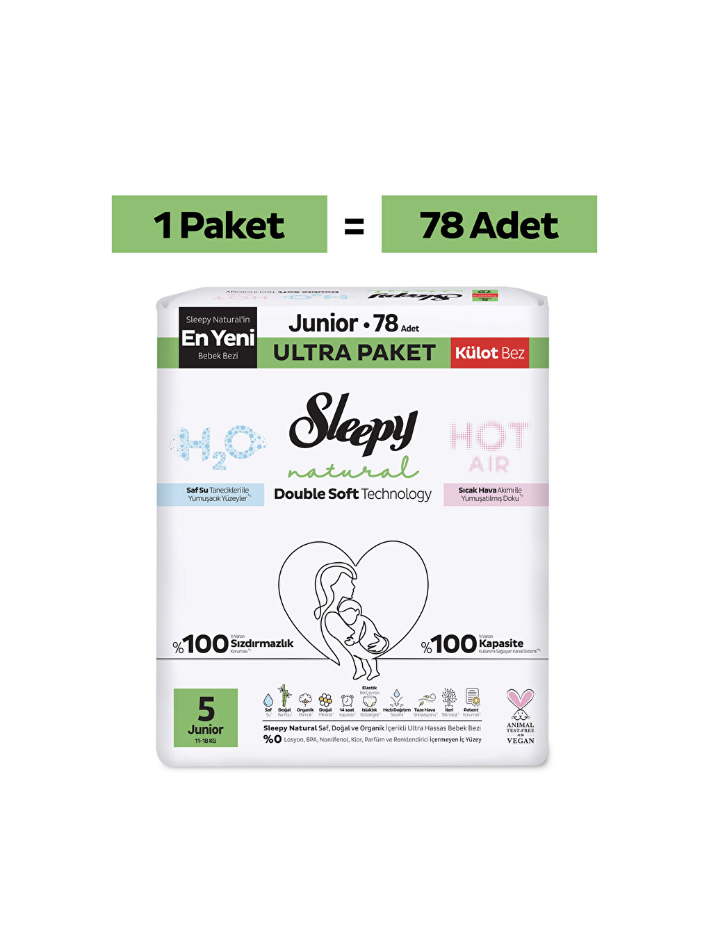 Natural Double Soft Ultra Paket Külot Bez 5 Numara Junior 78 Adet-1