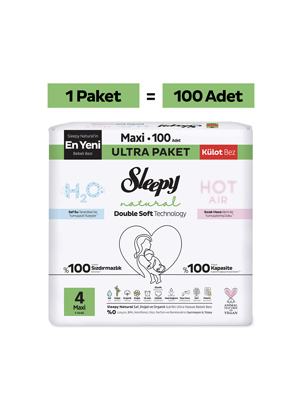 Natural Double Soft Ultra Paket Külot Bez 4 Numara Maxi 100 Adet-1