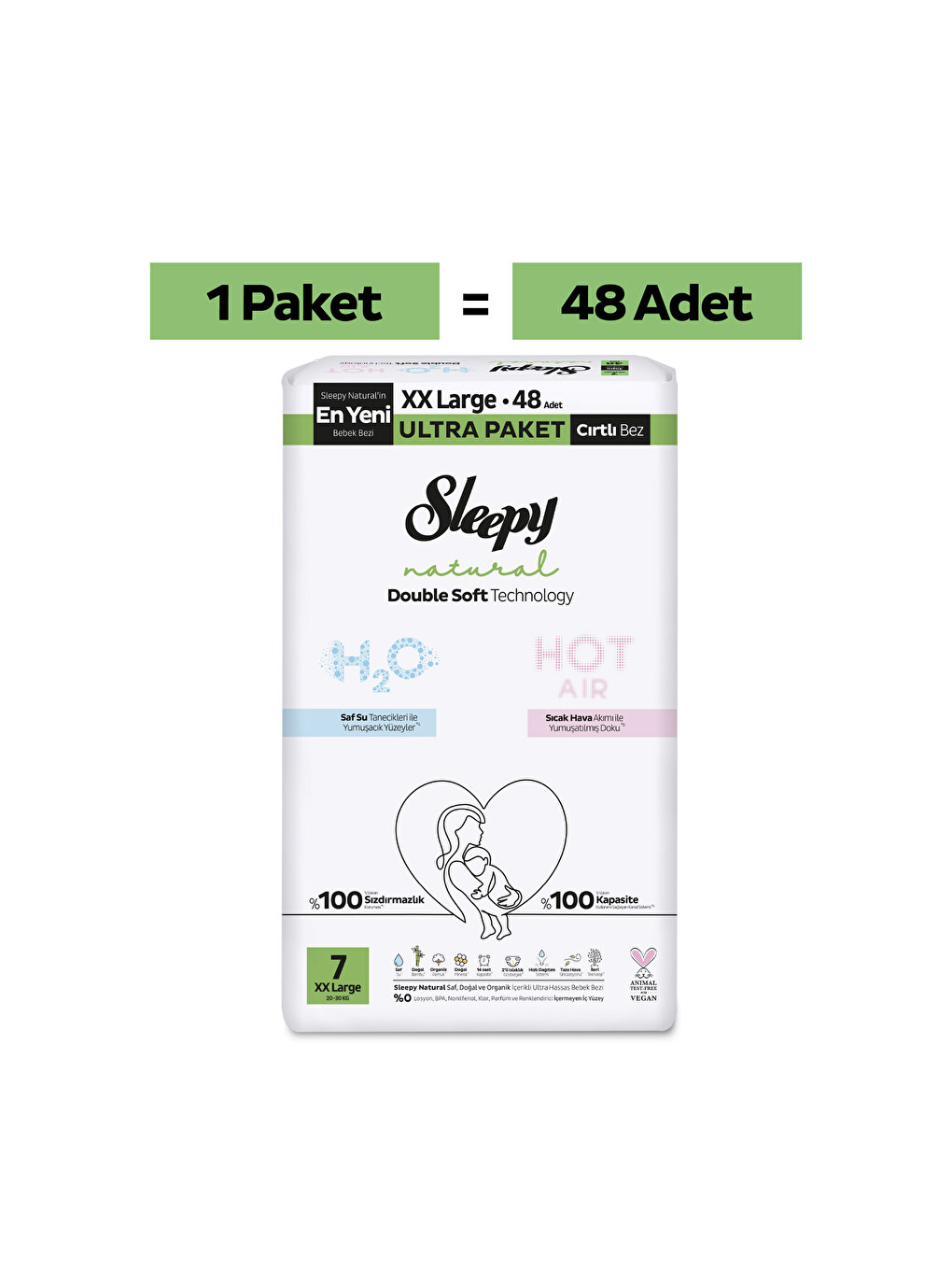Natural Double Soft Ultra Paket Bebek Bezi 7 Numara Xxlarge 48 Adet-1