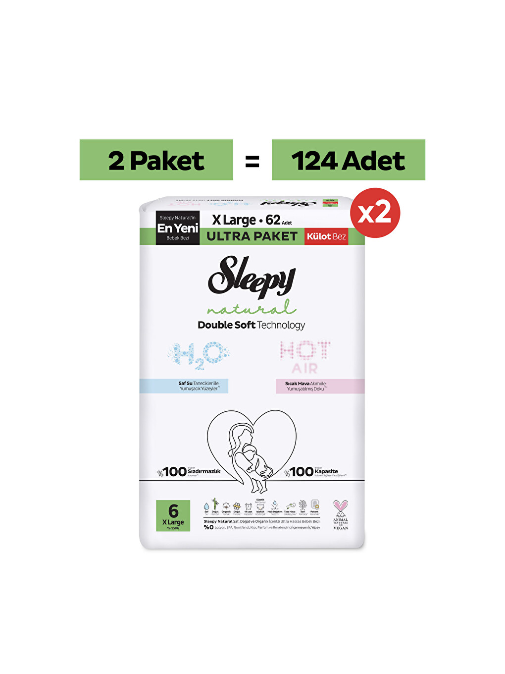 Natural Double Soft Ultra Fırsat Paketi Külot Bez 6 Numara Xlarge 124 Adet-1