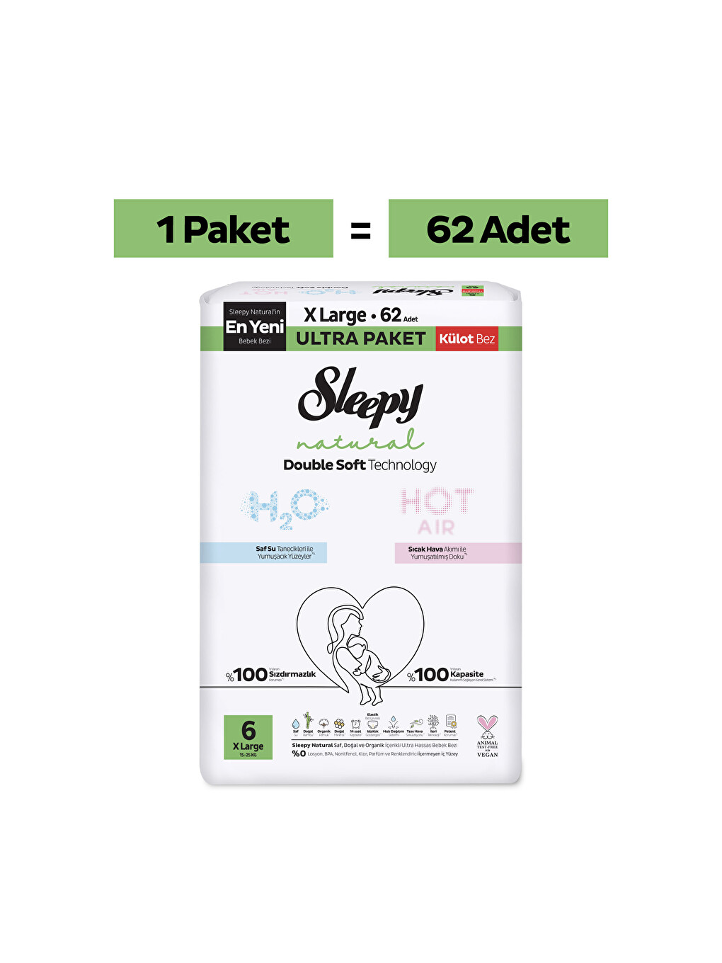 Natural Double Soft Ultra Paket Külot Bez 6 Numara Xlarge 62 Adet-1
