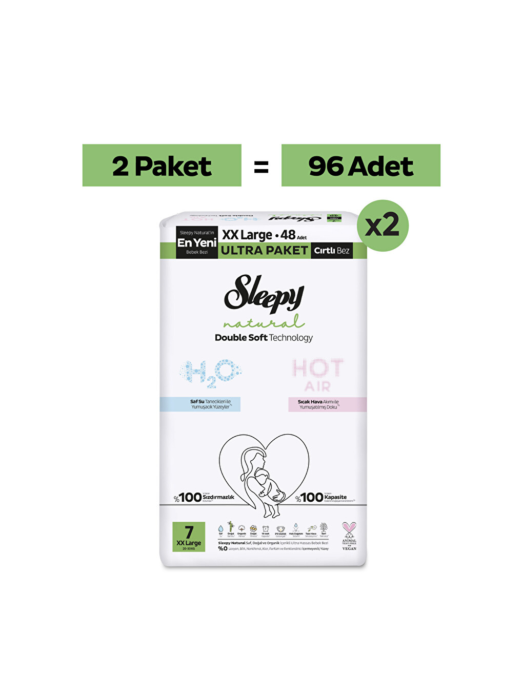 Natural Double Soft Ultra Fırsat Paketi Bebek Bezi 7 Numara Xxlarge 96 Adet-1