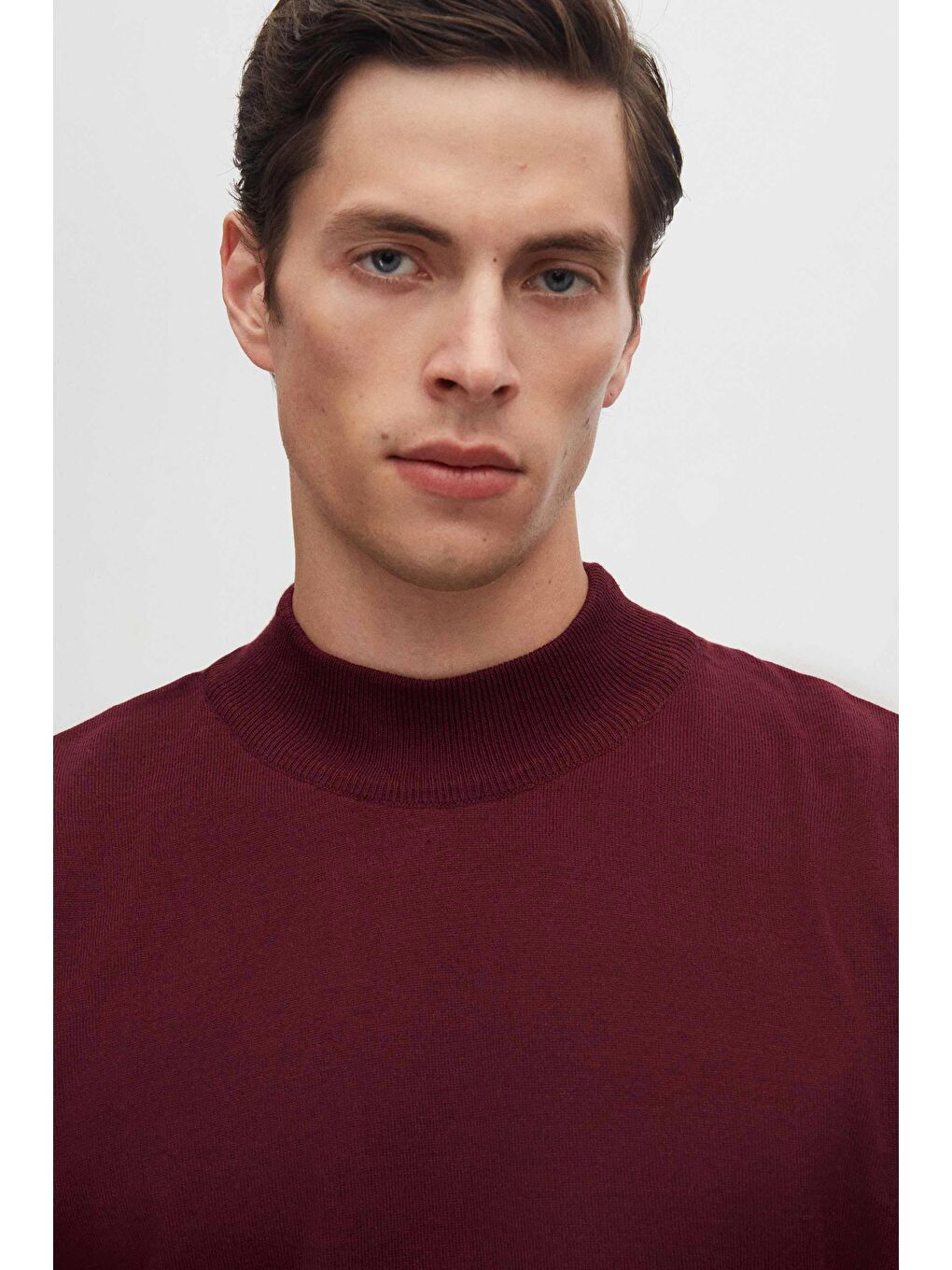 Regular Fit Bordo Pamuk Karışımlı Yarım Balıkçı Triko Kazak-1