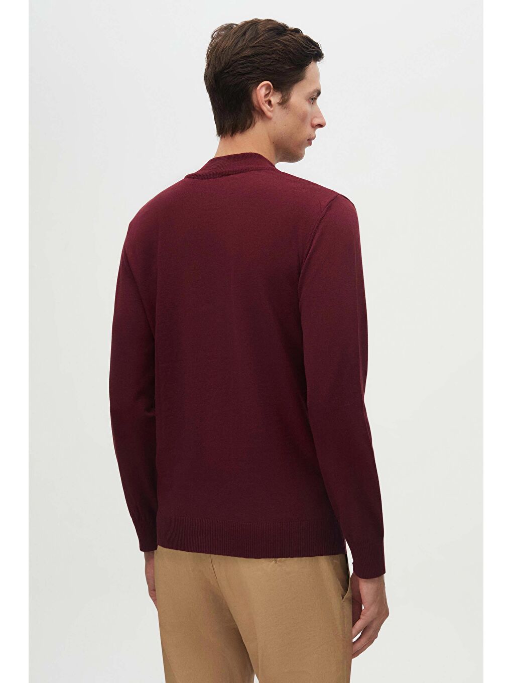Regular Fit Bordo Pamuk Karışımlı Yarım Balıkçı Triko Kazak-3