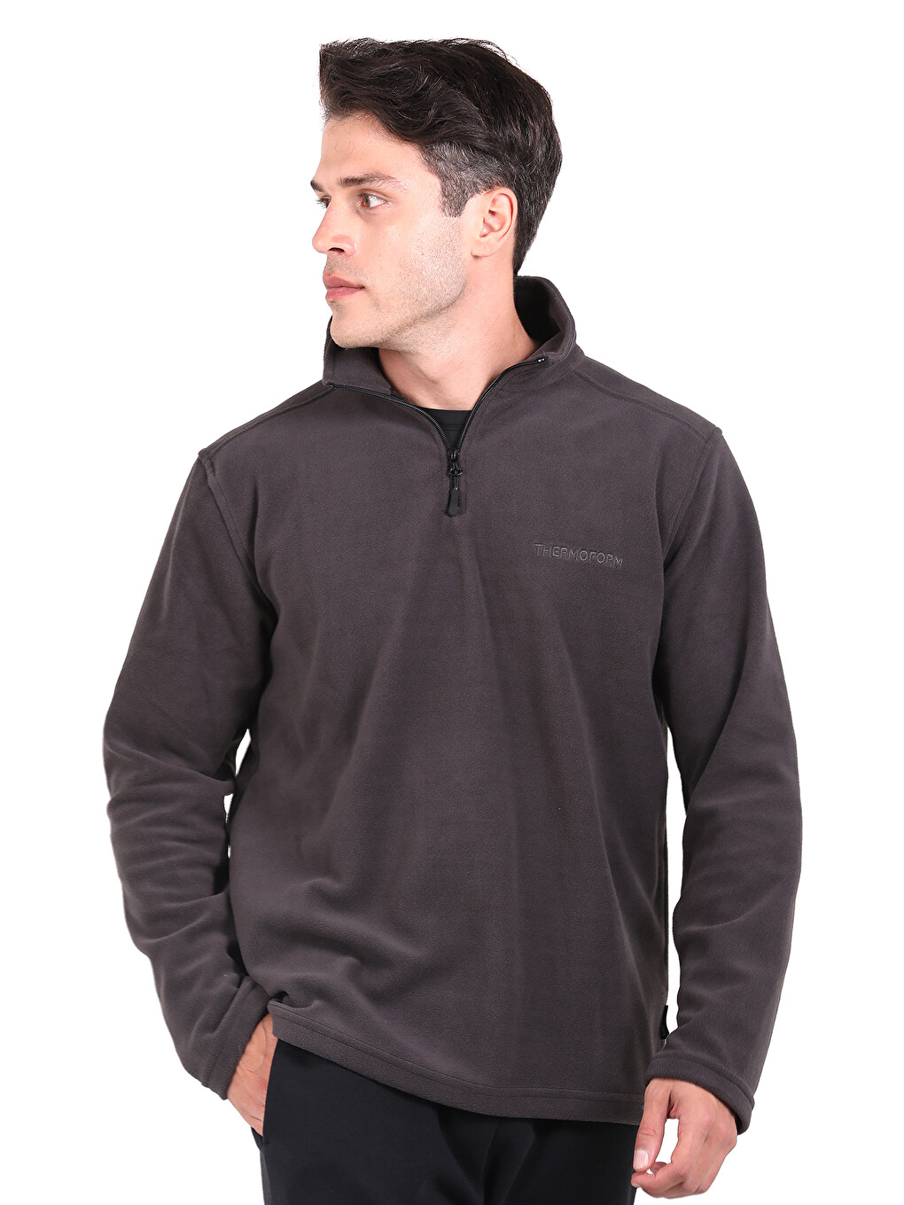 Ekru Erkek Polar Dik Yaka Sweatshirt