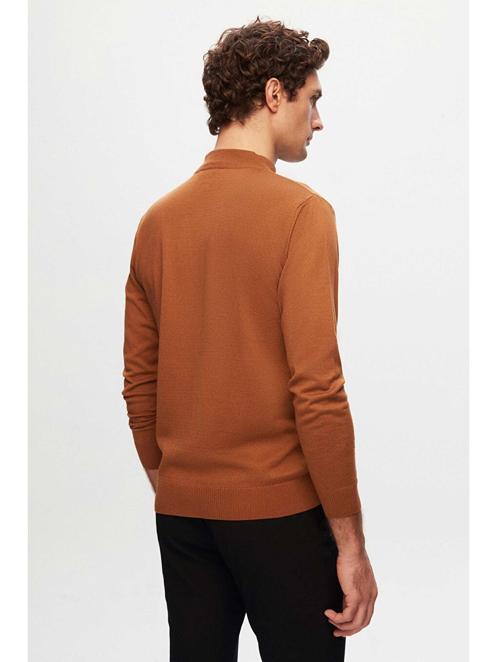 Kahverengi Regular Fit Camel Pamuk Karışımlı Yarım Balıkçı Triko Kazak-3
