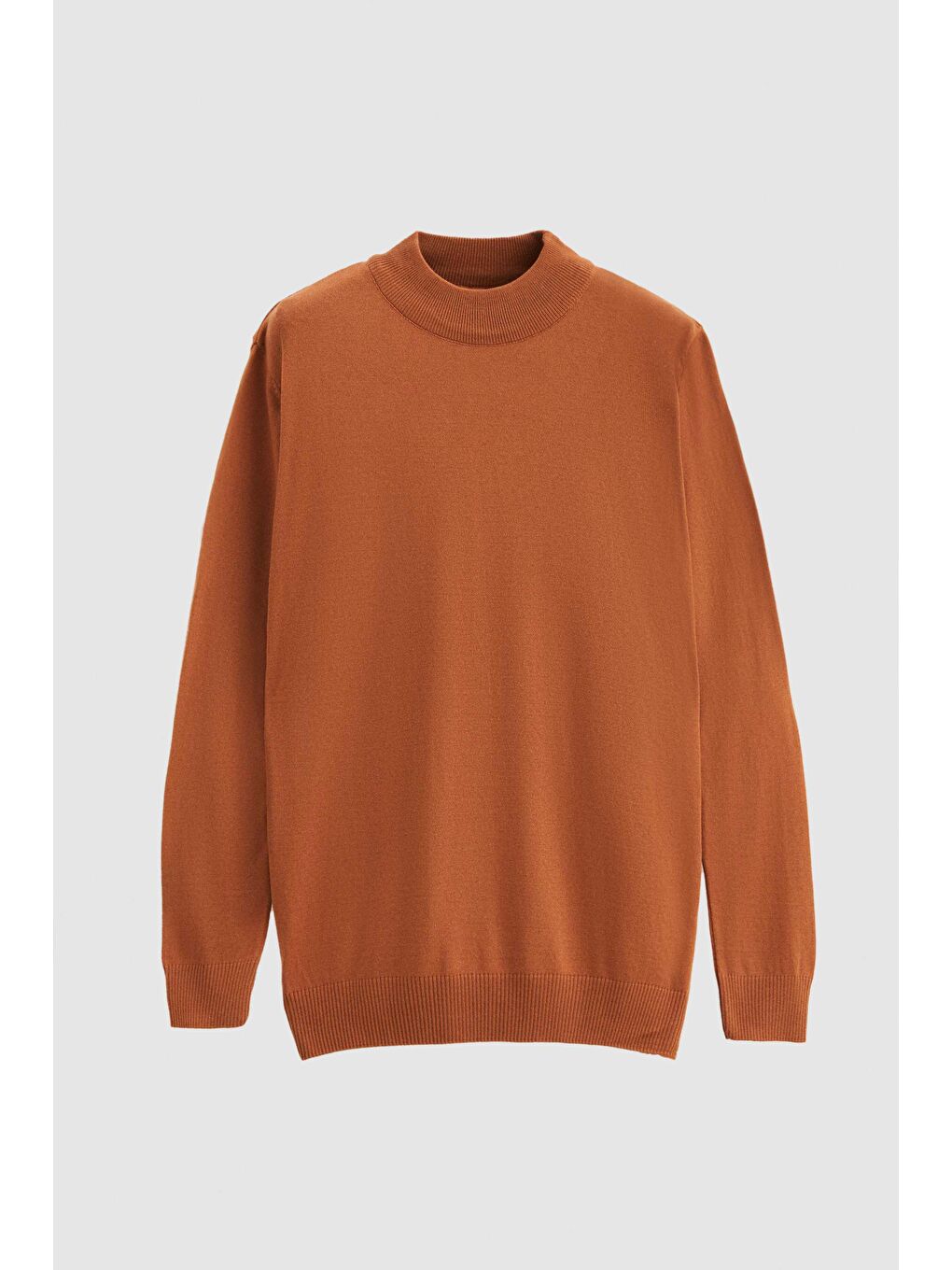 Kahverengi Regular Fit Camel Pamuk Karışımlı Yarım Balıkçı Triko Kazak-4