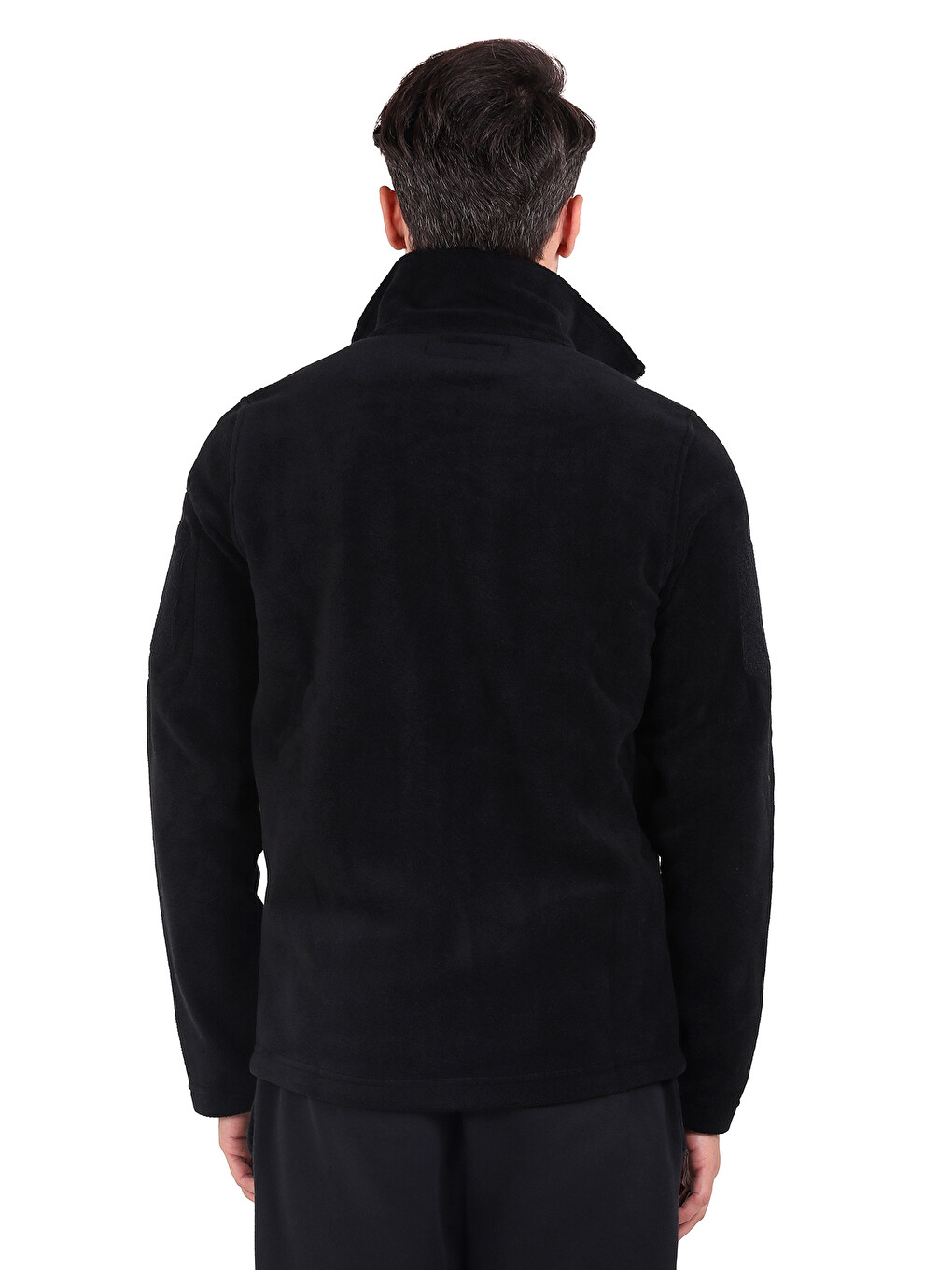Siyah Erkek Polar Dik Yaka Fermuarlı Sweatshirt-2