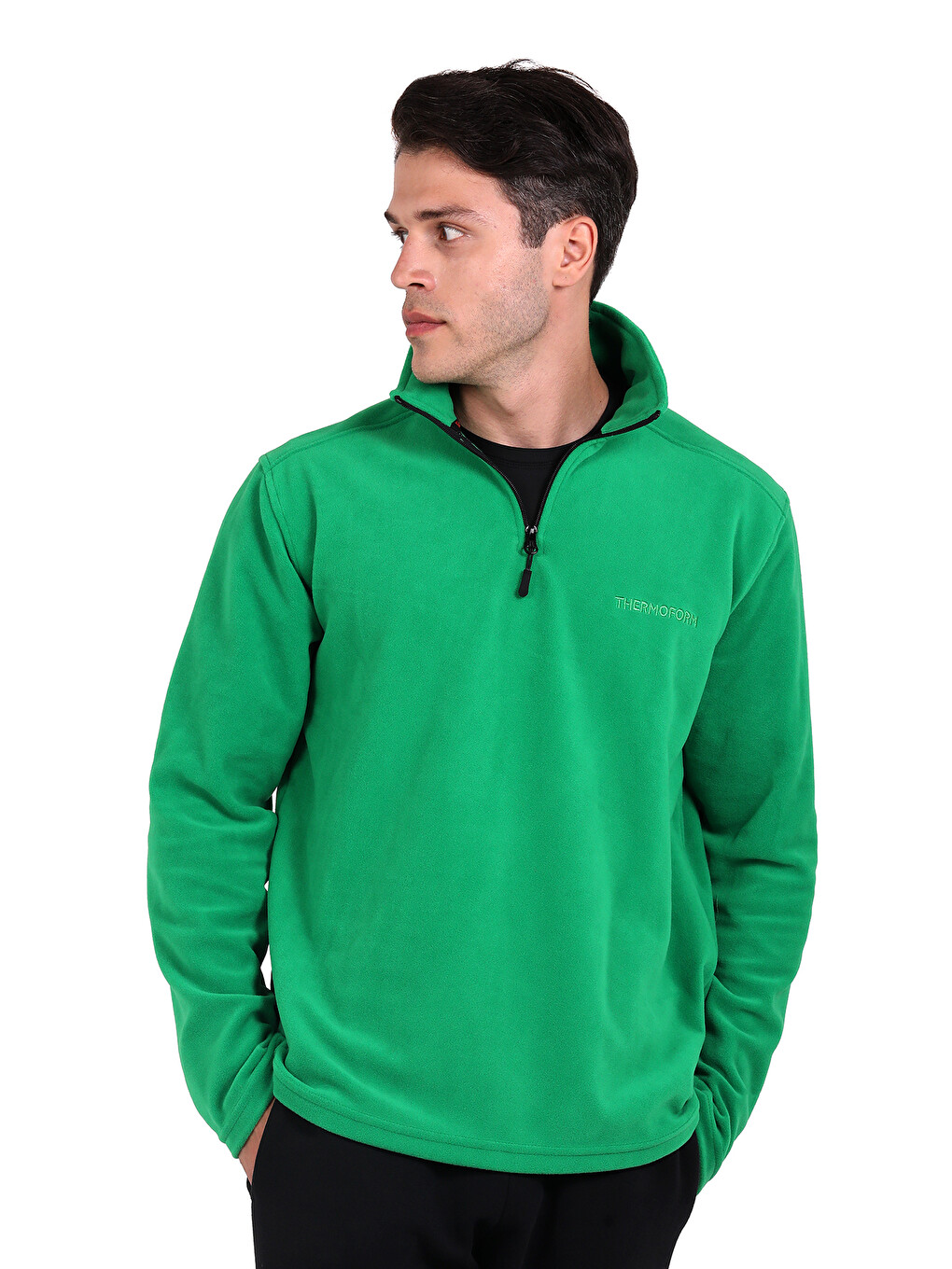 Yeşil Erkek Polar Dik Yaka Sweatshirt