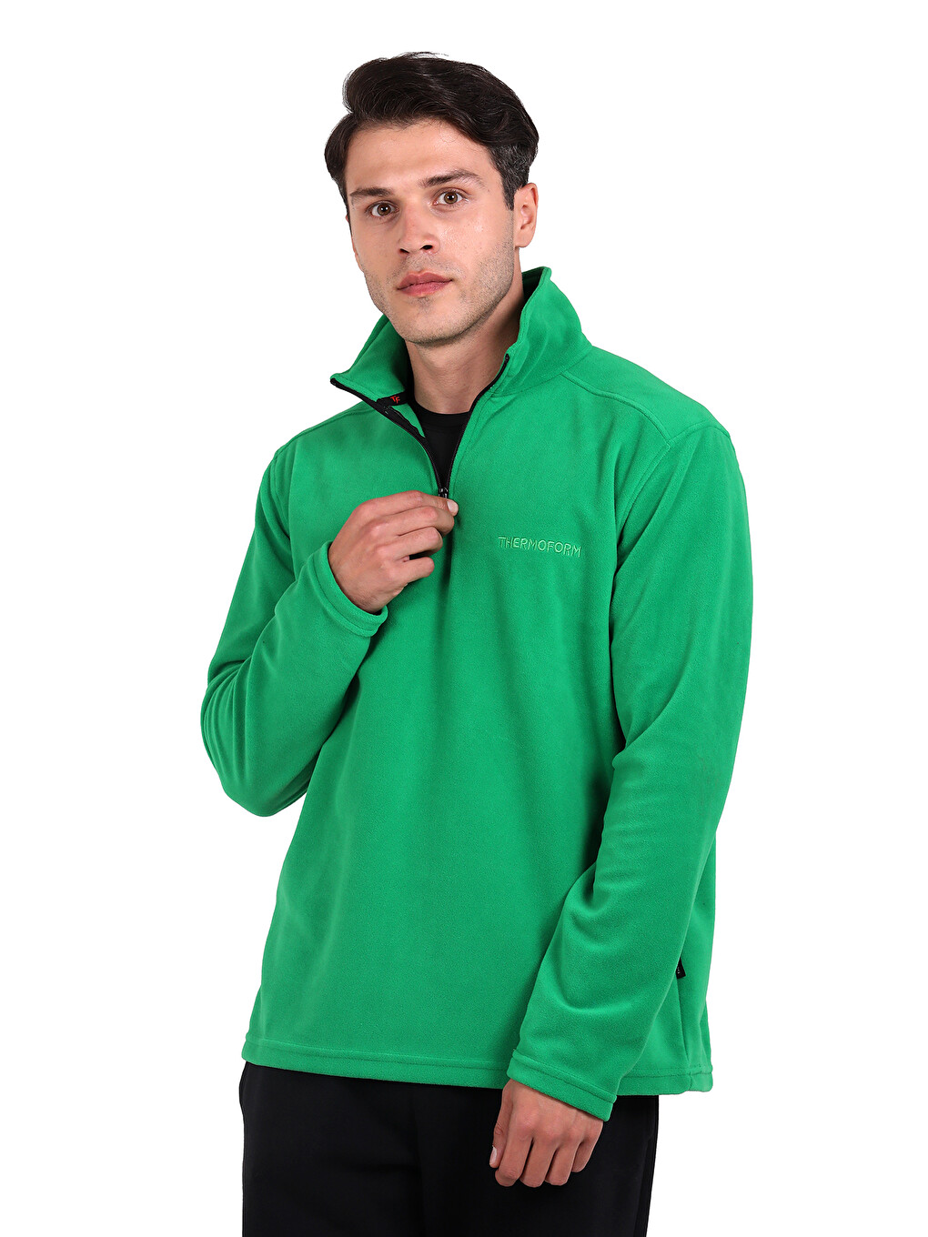 Yeşil Erkek Polar Dik Yaka Sweatshirt-2