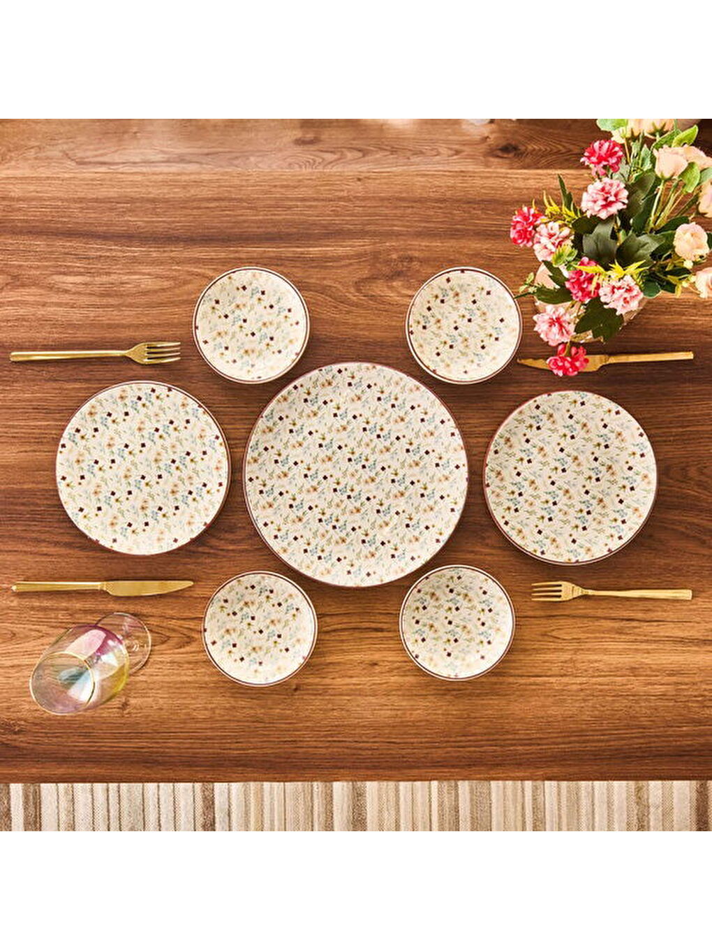 Karışık Kitchen Seramik 12 Parça Çiçekli Kahvaltı Takımı - Renkli