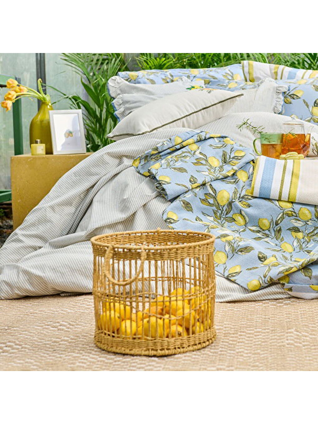 Lime Cello Dekoratif Sepet - Bej - 30x25 cm-3