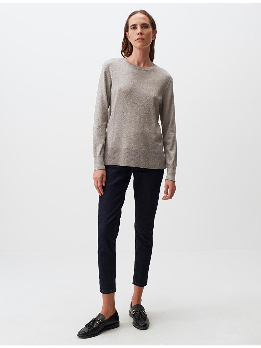 Gri Grı Bisiklet Yaka Basic Triko Kazak-3