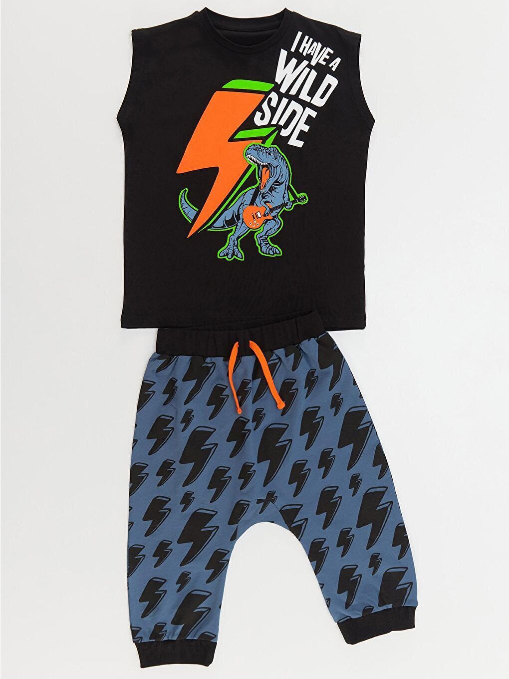 Karışık Şimşek Dino Erkek Çocuk Tişört Kapri Şort Takım-2