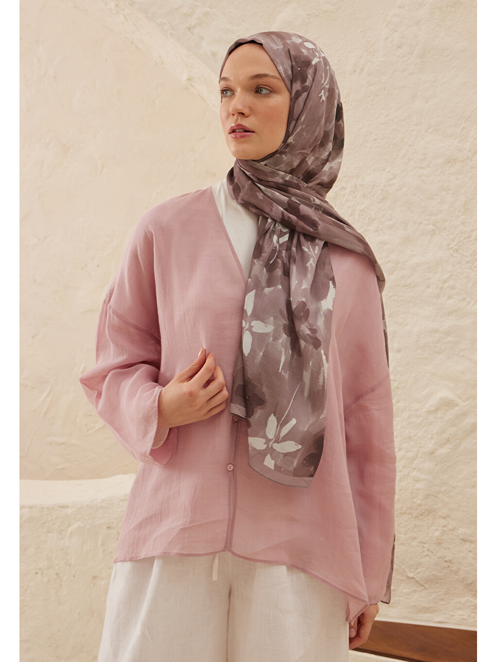 Pembe Lizzy Desen Rami Şal Gülkurusu-3