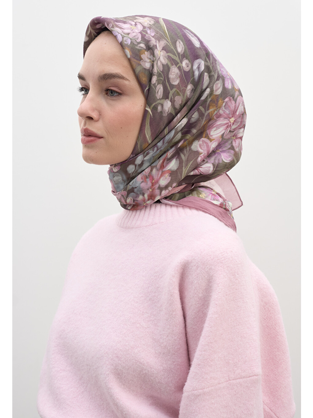 Pembe Wısterıa Desen Pamuklu Viskon Eşarp Gülkurusu-1