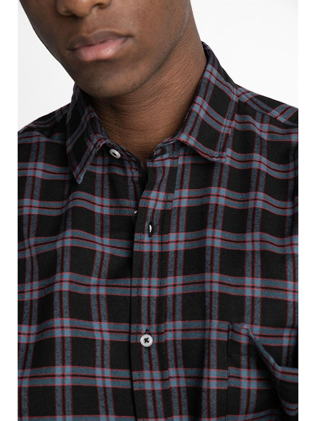 Siyah Klasik Fit Uzun Kol Kışlık Kareli Tek Cepli Erkek Renkli Gömlek-2