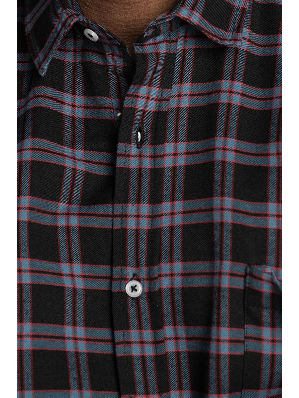 Siyah Klasik Fit Uzun Kol Kışlık Kareli Tek Cepli Erkek Renkli Gömlek-4