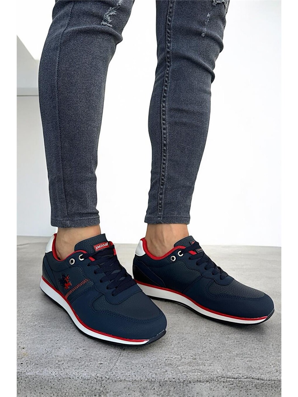 Erkek Günlük Cilt Sneaker Ayakkabı Lacivert - Beyaz-7