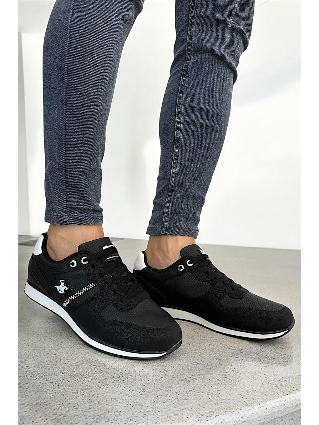 Erkek Günlük Cilt Sneaker Ayakkabı Siyah - Beyaz-7
