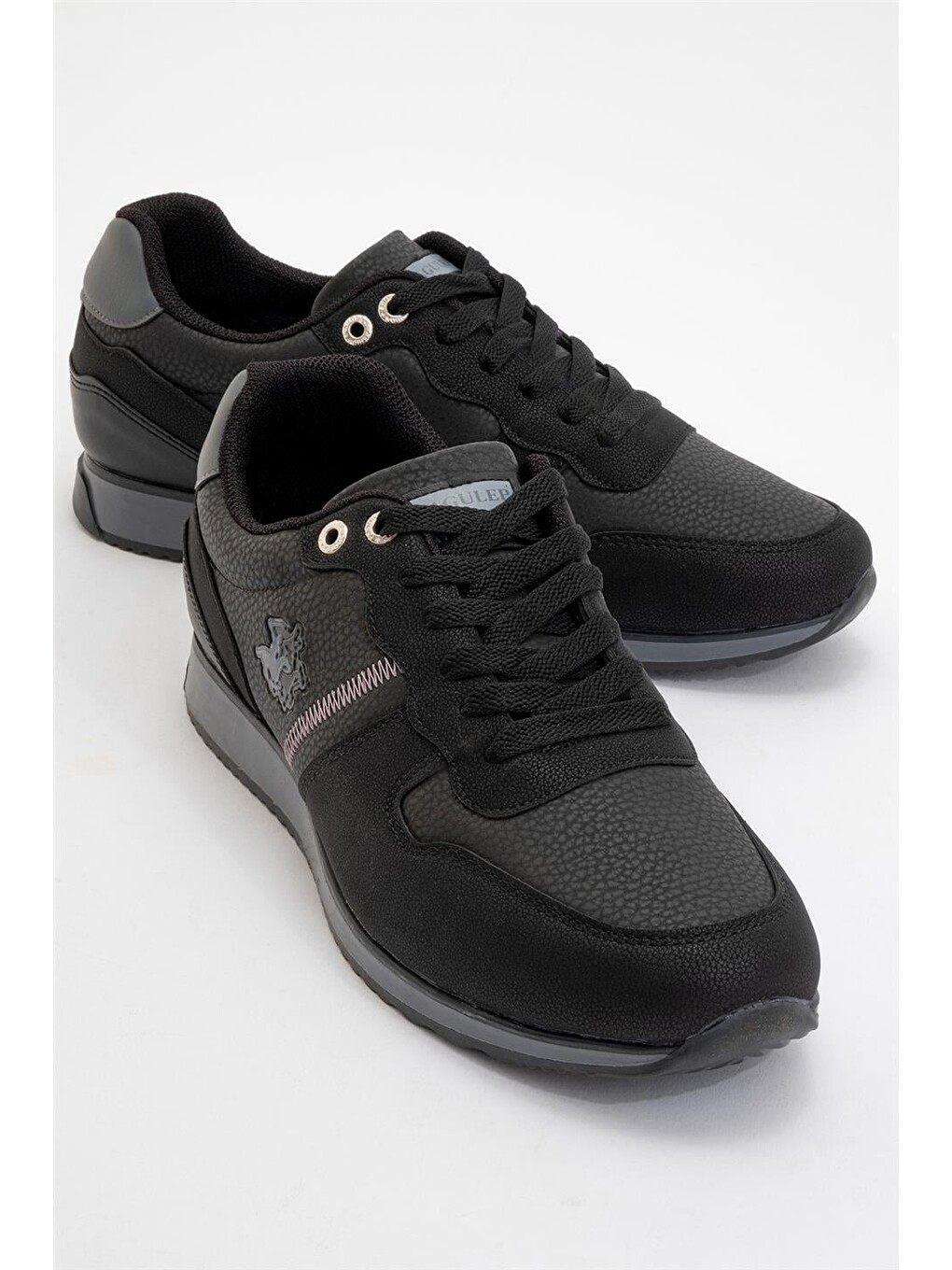 Erkek Günlük Cilt Sneaker Ayakkabı Siyah - Füme-1
