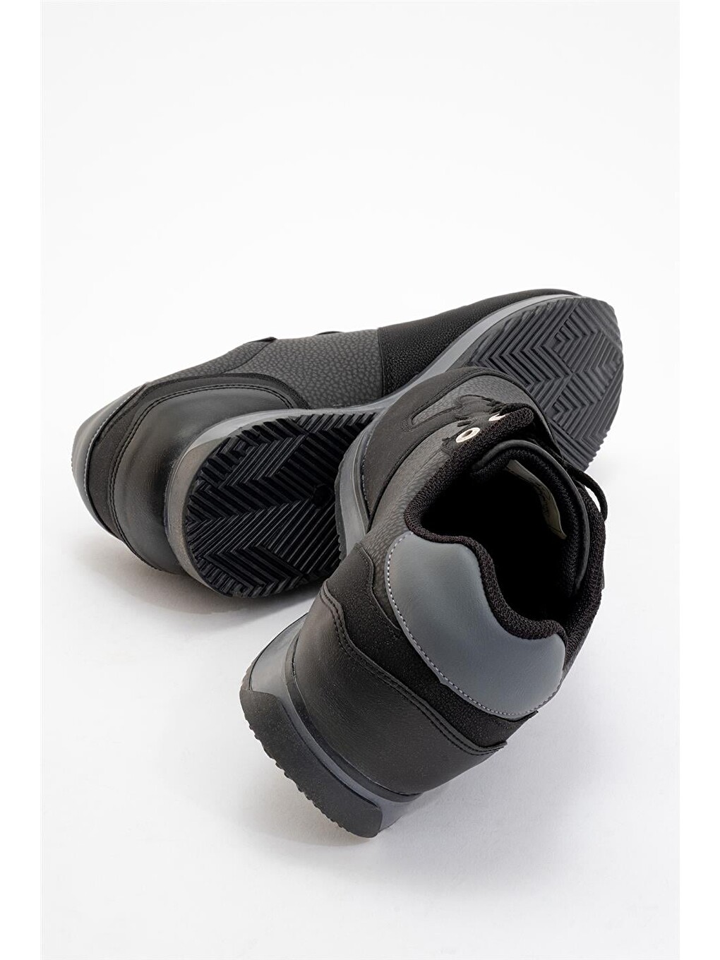 Erkek Günlük Cilt Sneaker Ayakkabı Siyah - Füme-3