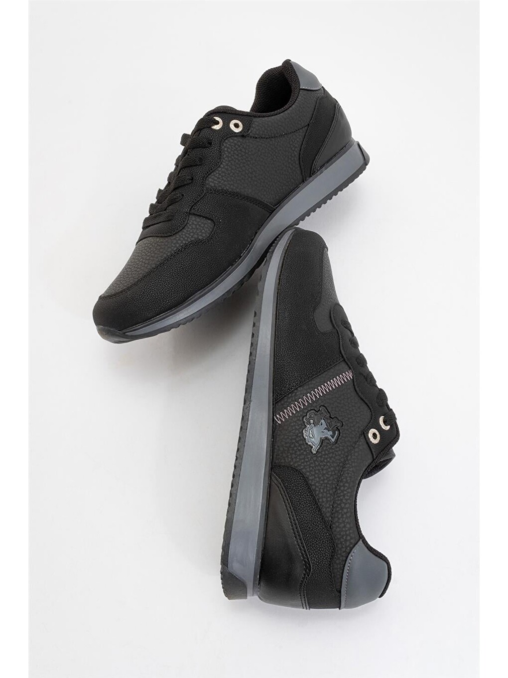 Erkek Günlük Cilt Sneaker Ayakkabı Siyah - Füme-5