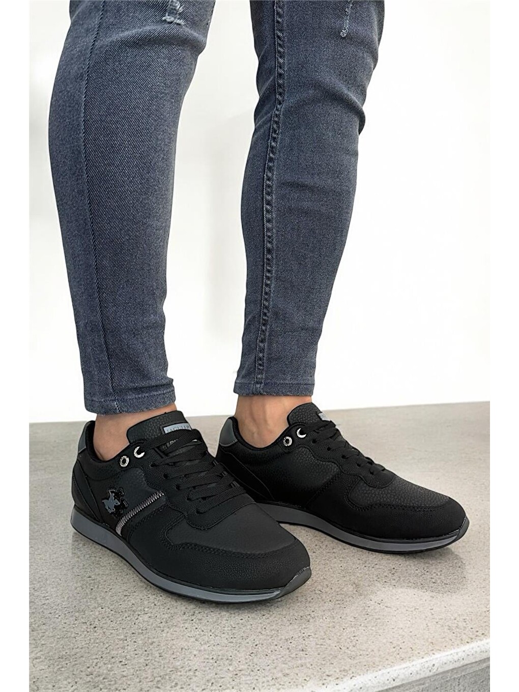 Erkek Günlük Cilt Sneaker Ayakkabı Siyah - Füme-6