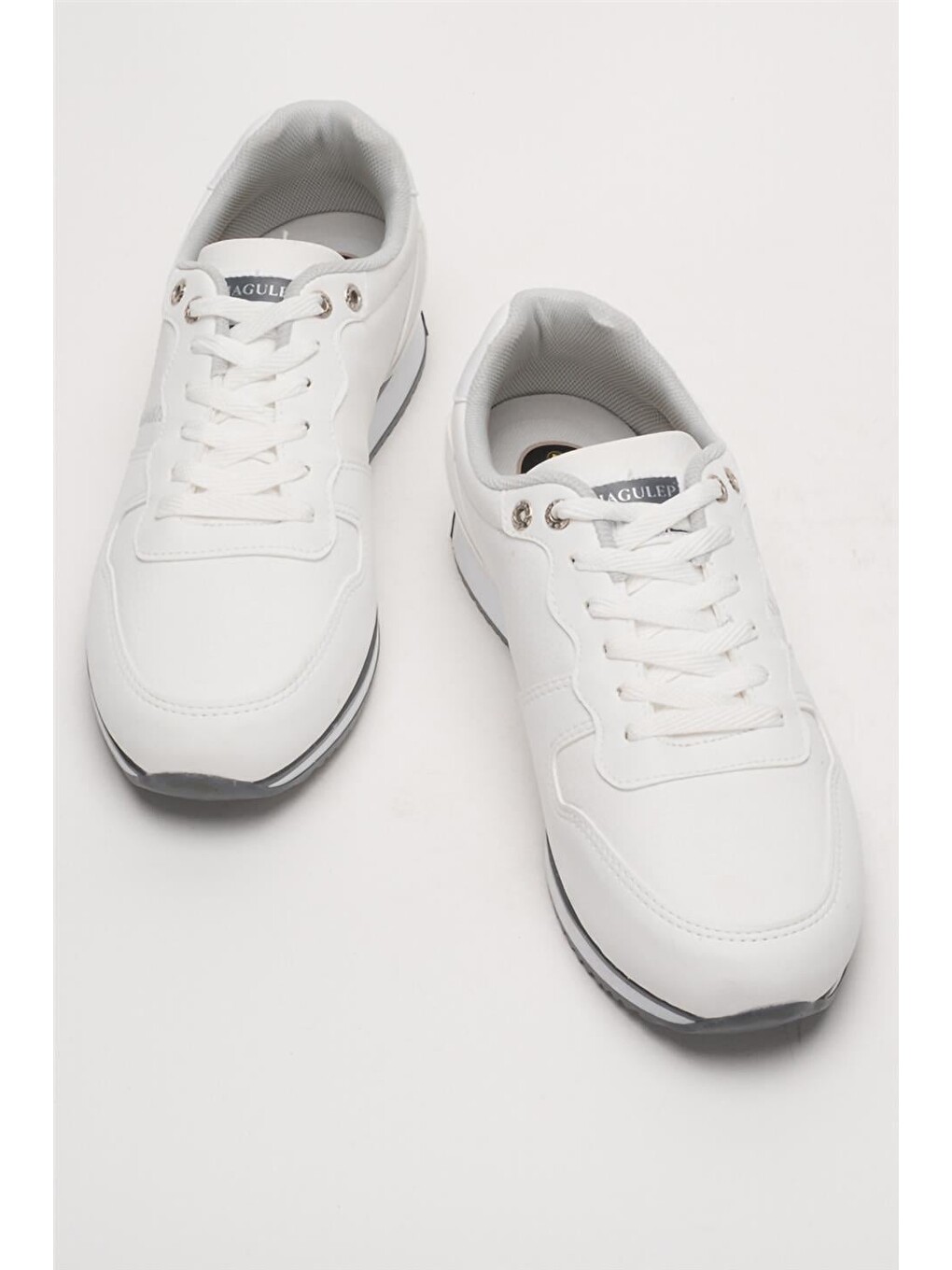 Erkek Günlük Cilt Sneaker Ayakkabı Beyaz - Füme-5