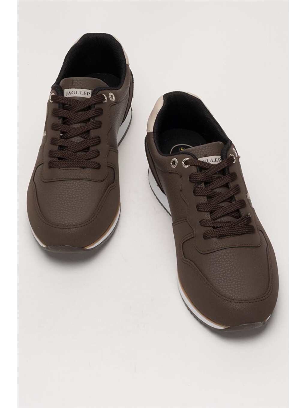 Erkek Günlük Cilt Sneaker Ayakkabı Kahverengi - Bej-5