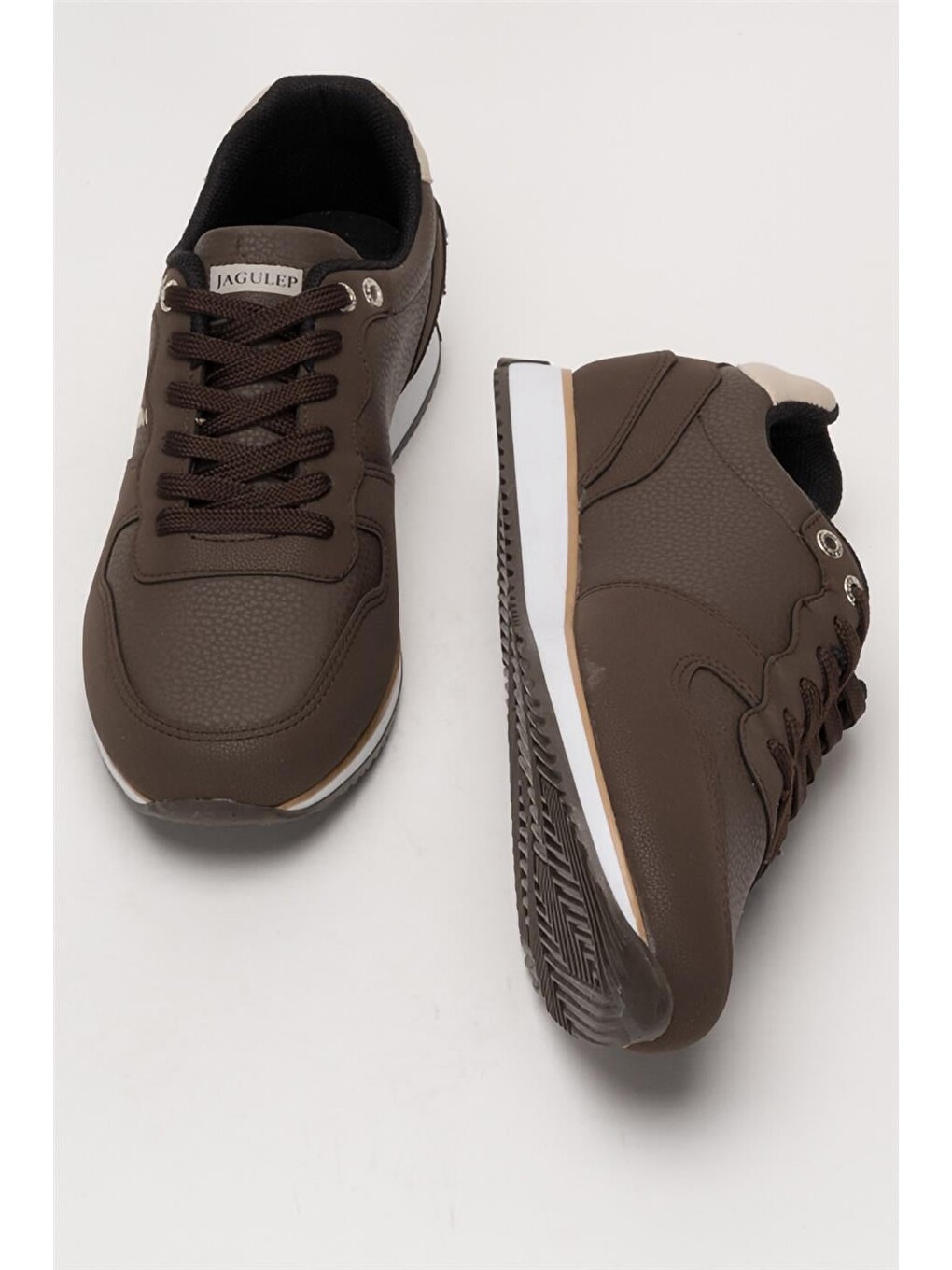 Erkek Günlük Cilt Sneaker Ayakkabı Kahverengi - Bej-6