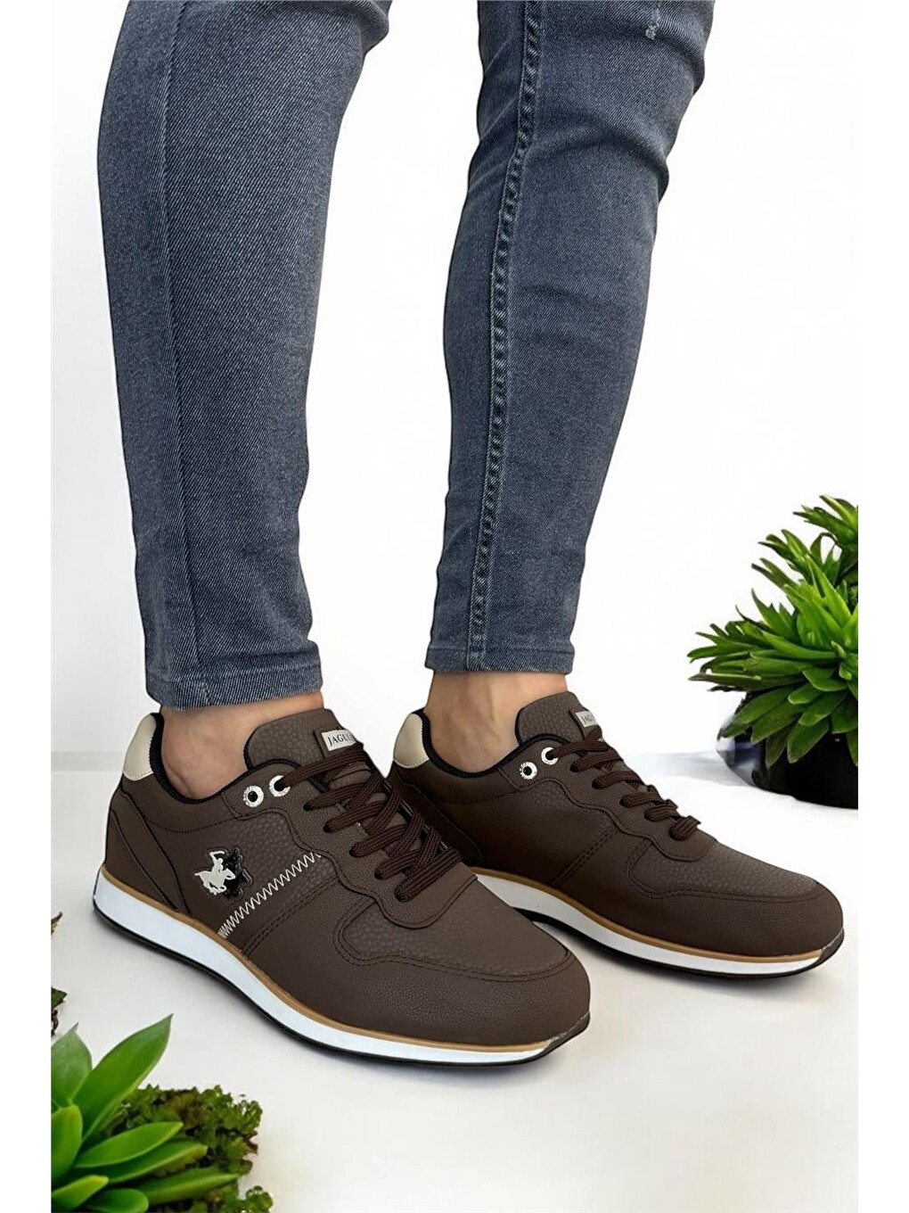 Erkek Günlük Cilt Sneaker Ayakkabı Kahverengi - Bej-7