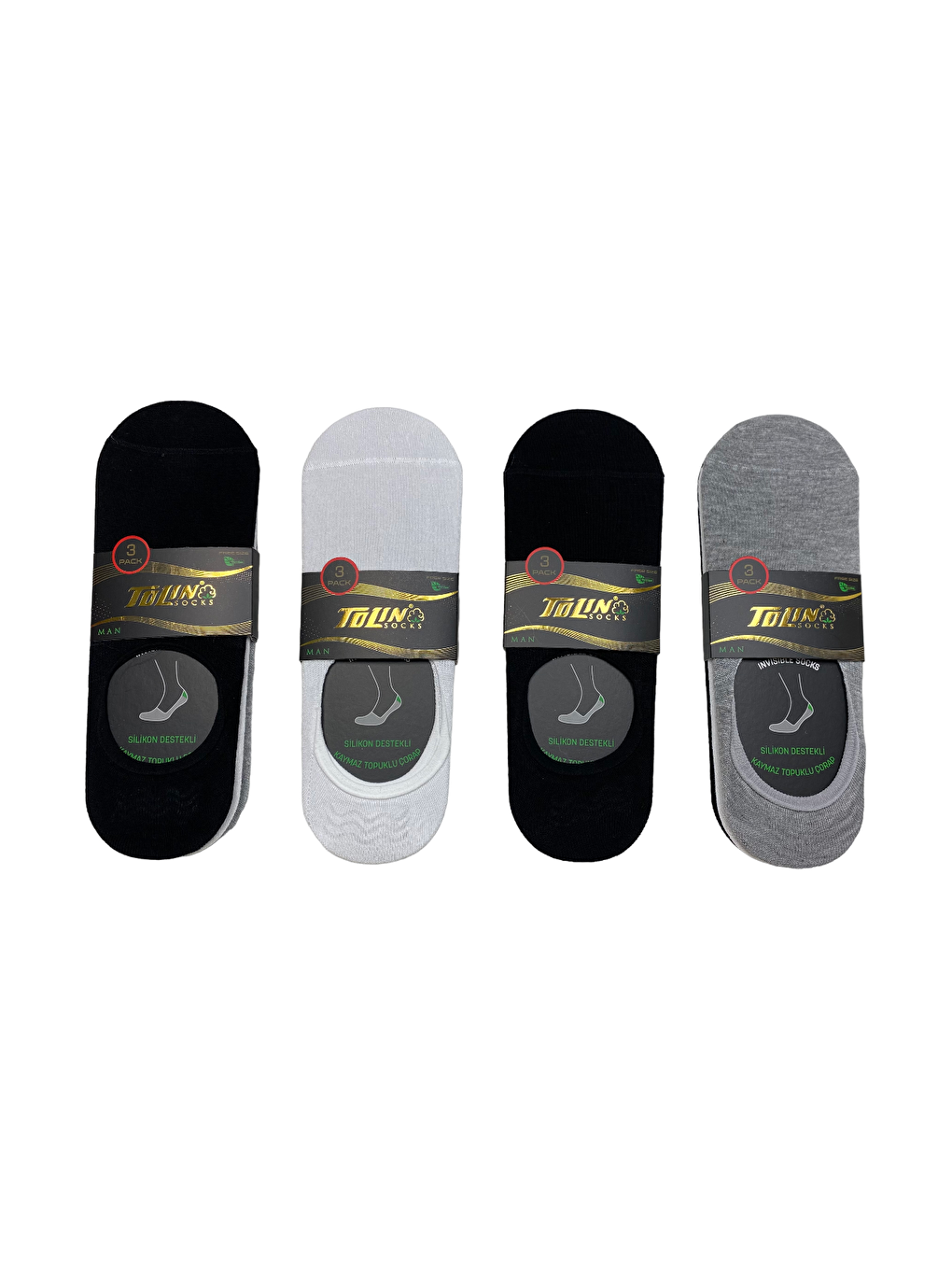 Bambu Erkek Kaymaz Topuklu Görünmez Babet Karışık Renk 12'li Çorap Seti 10400-3