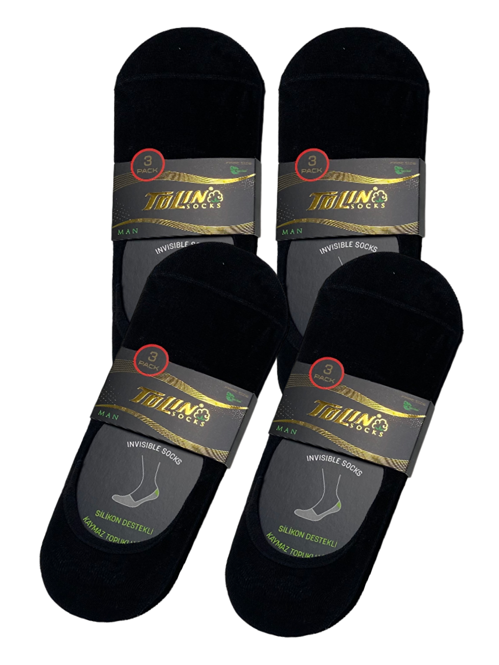 Bambu Erkek Kaymaz Topuklu Görünmez Babet Siyah 12'li Çorap Seti 10400-2