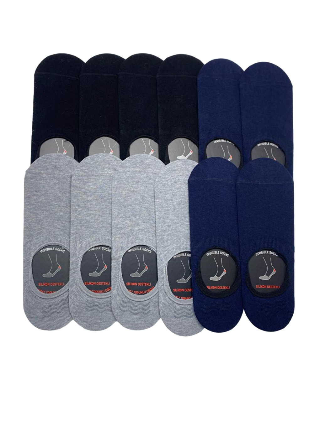 Erkek Karışık Renk Penye Kaymaz Topuklu Görünmez Babet 12'li Çorap Seti 10100-3