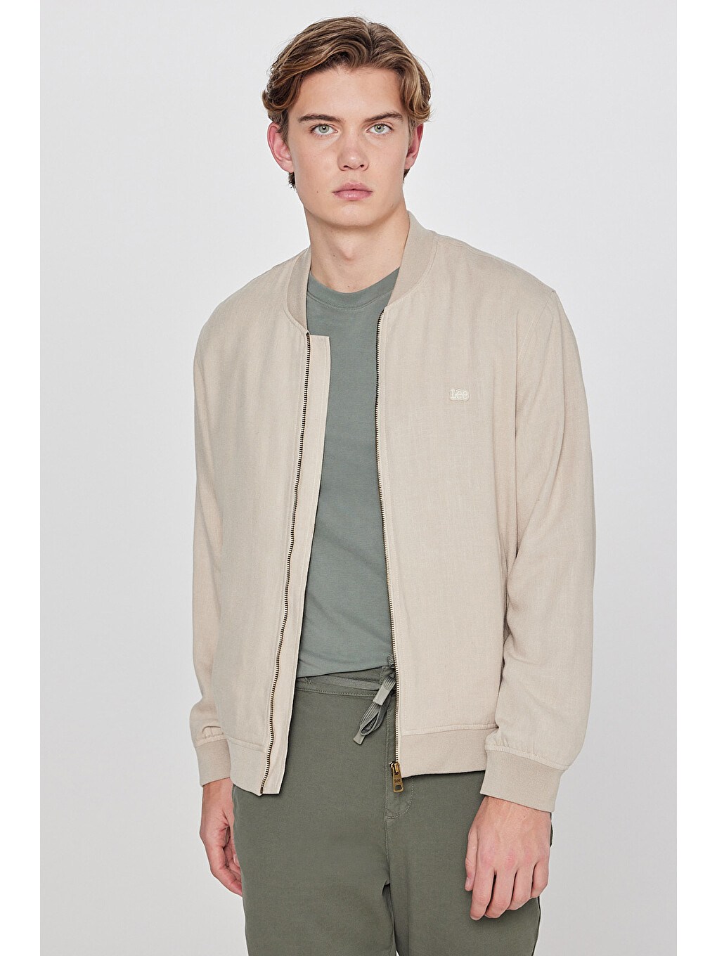 Bej Keten Regular Fit Normal Kesim Cepli Bomber Ceket-1