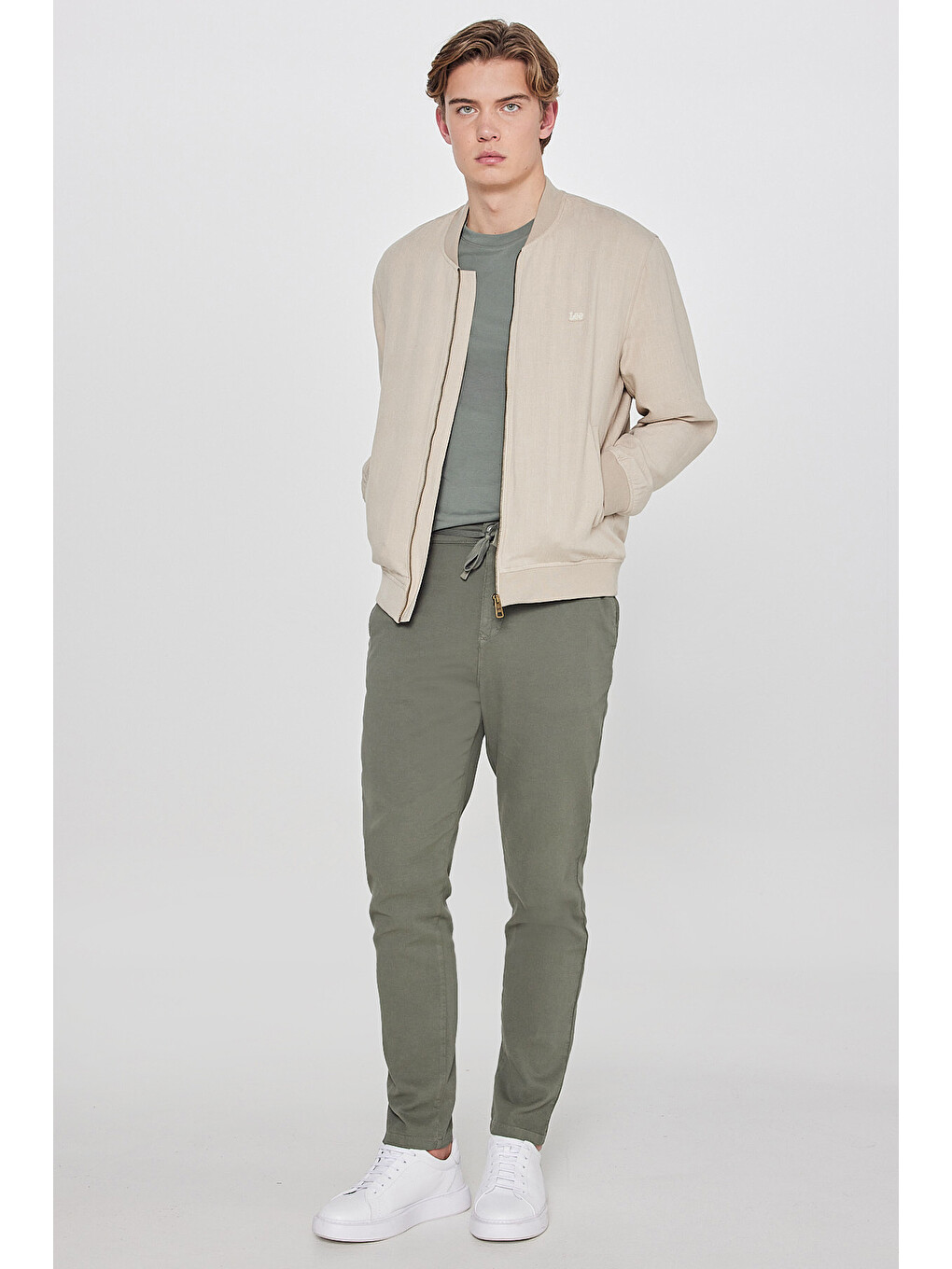 Bej Keten Regular Fit Normal Kesim Cepli Bomber Ceket-2